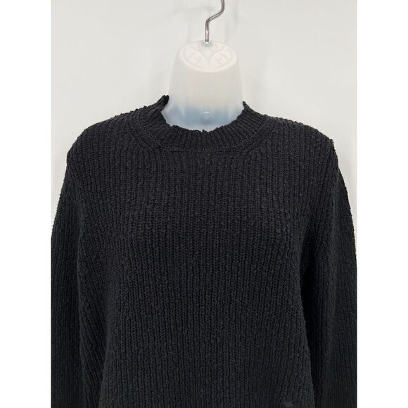 Raquel Allegra Pullover Sweater Size 1 Black Knit Cotton Long Sleeve Distressed - Picture 4 of 14